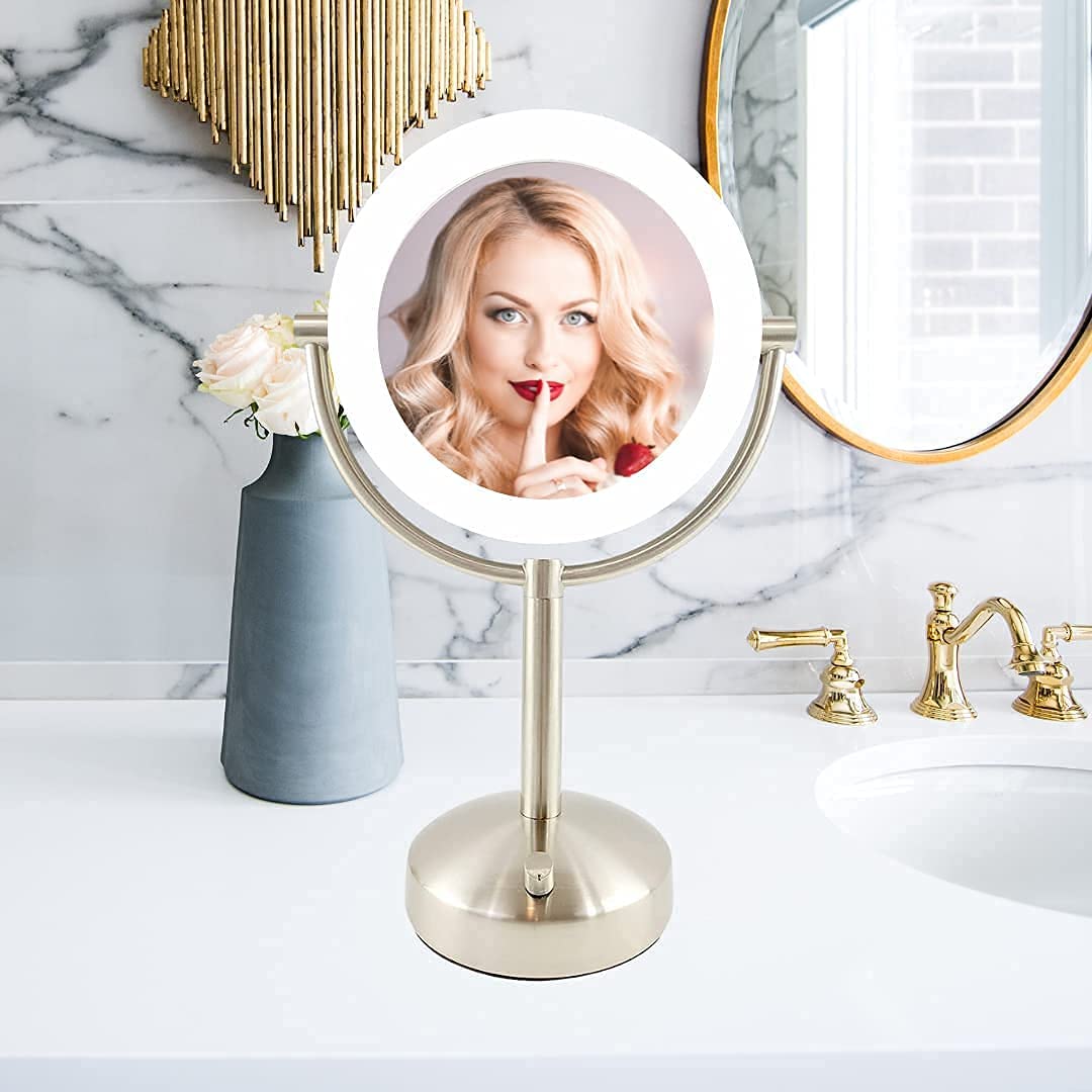 Tabletop LED Light Makeup Mirror, AC Adaptor, 10x/1x Magnification