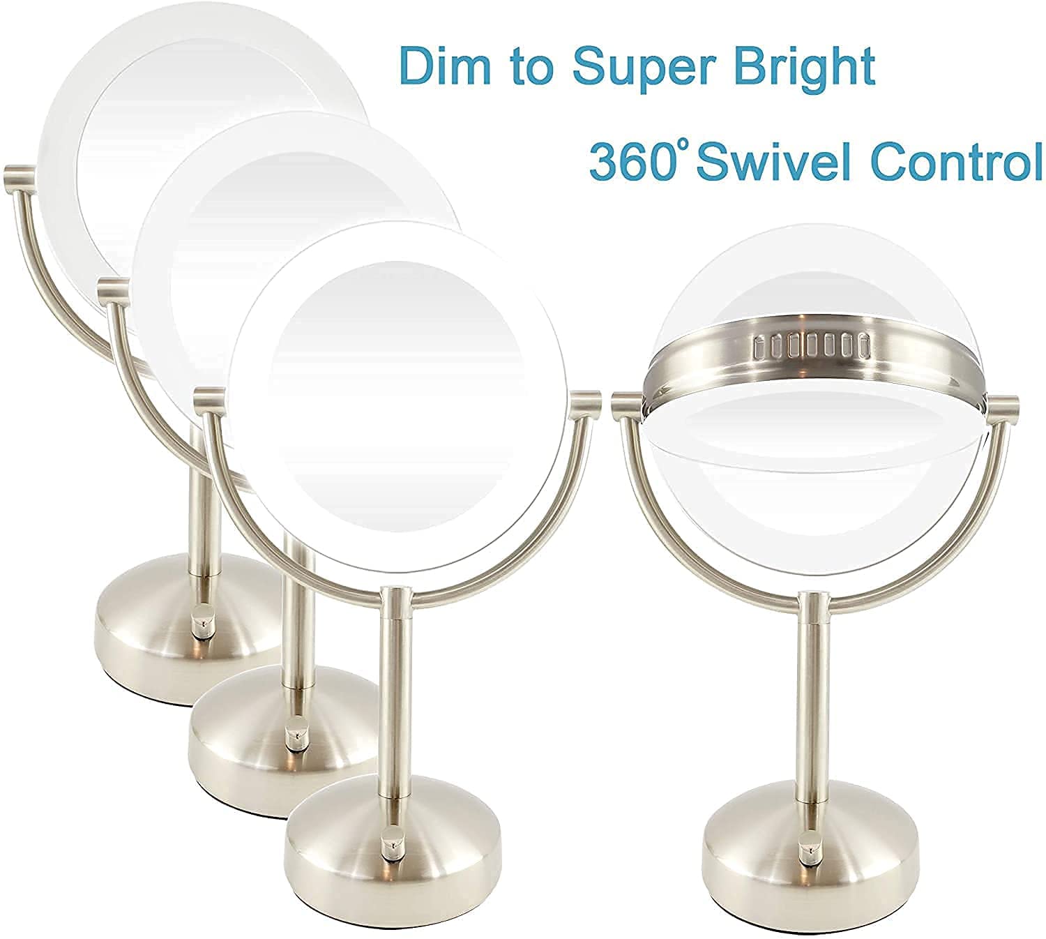 Tabletop LED Light Makeup Mirror, AC Adaptor, 10x/1x Magnification, Chrome Finish by Brookstone