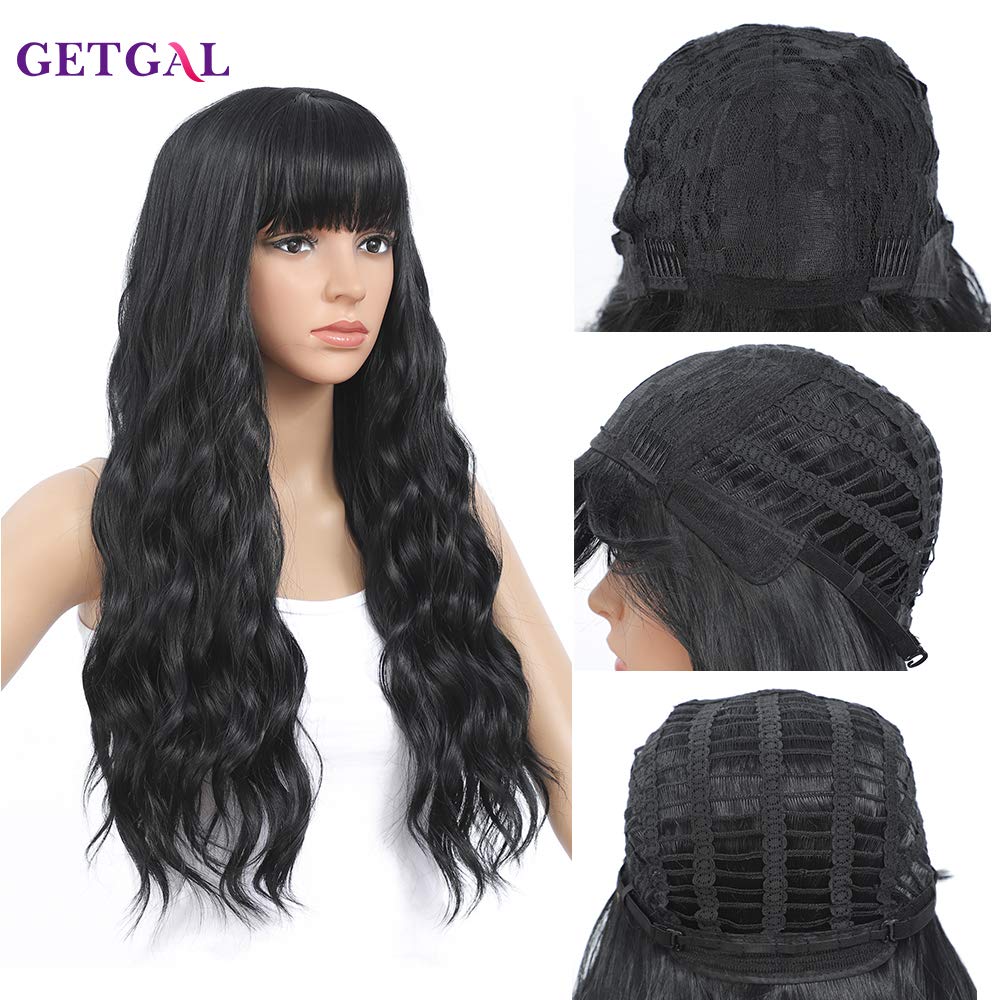 GetGal Black Loose Curly Synthetic Wigs for Fashion Women 24 inch Natural Looking Hair Colorful Wigs