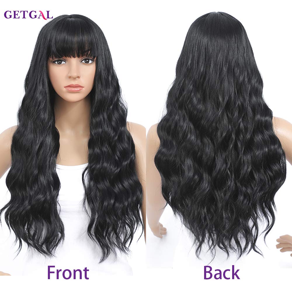 GetGal Black Loose Curly Synthetic Wigs for Fashion Women 24 inch Natural Looking Hair Colorful Wigs