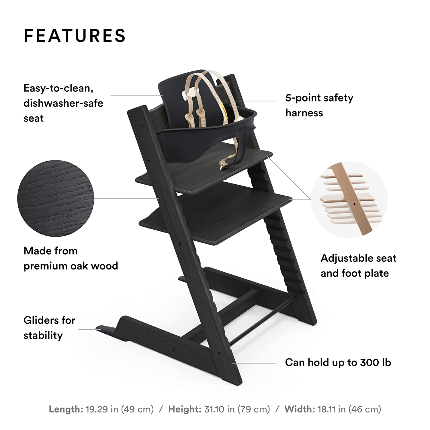 Tripp Trapp High Chair from Stokke, Oak Black - Adjustable, Convertible Chair for Toddlers, Children