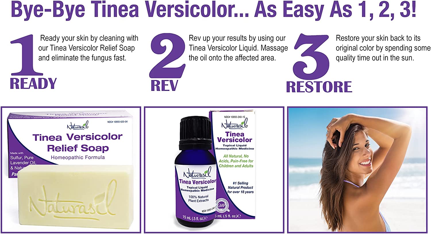Naturasil Tinea Versicolor Treatment Value Pack | 4oz Tinea Versicolor 10% Sulfur Medicated Soap & 1