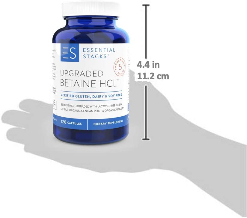 Essential Stacks Upgraded Betaine HCL with Pepsin, Ox Bile Extract, Organic Gentian Bitters & Organi