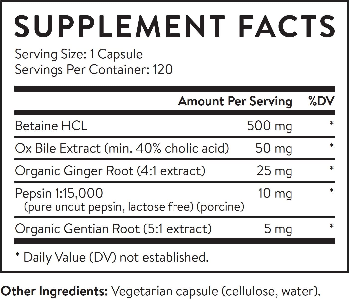 Essential Stacks Upgraded Betaine HCL with Pepsin, Ox Bile Extract, Organic Gentian Bitters & Organi