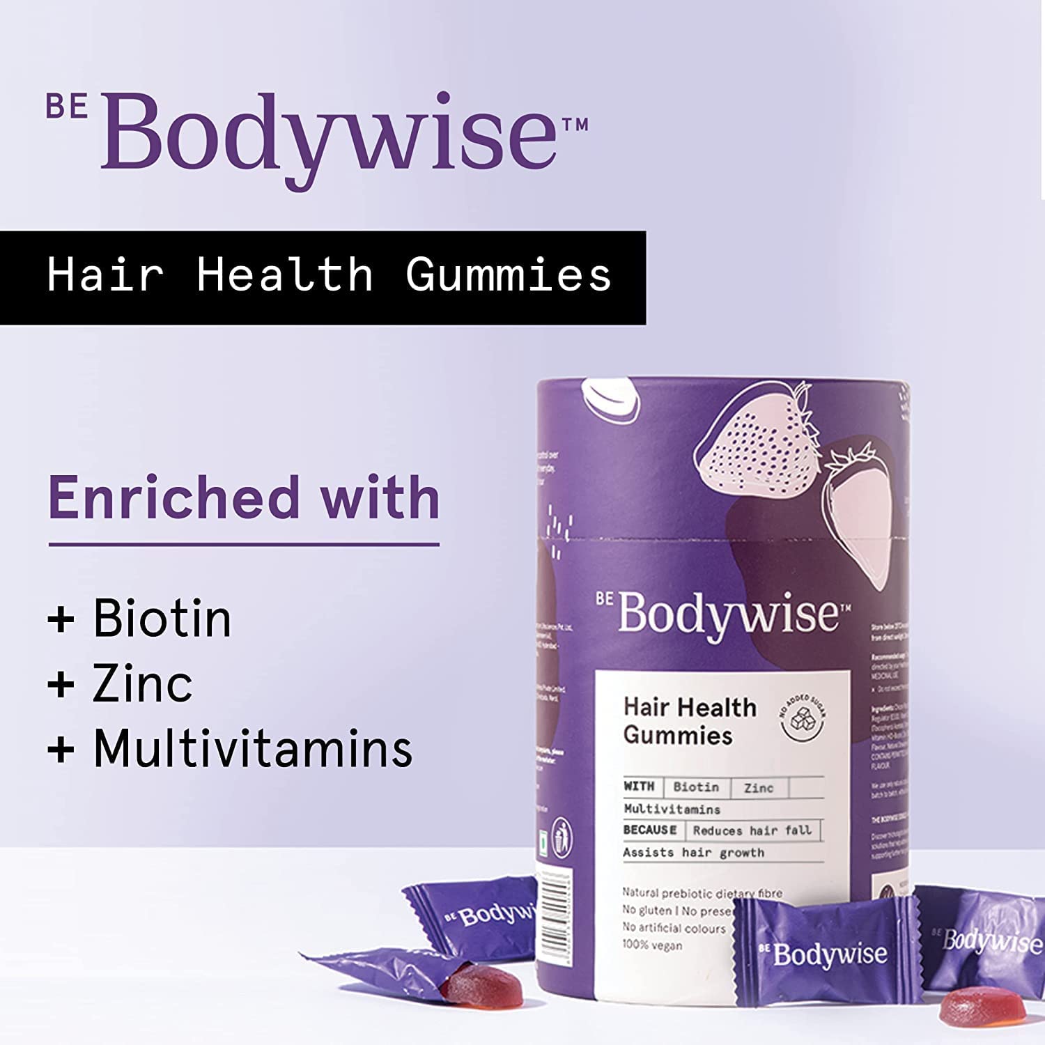 Veena Bodywise Biotin Hair Gummies | No Added Sugar | High Potency Biotin Supplements for Stronger H