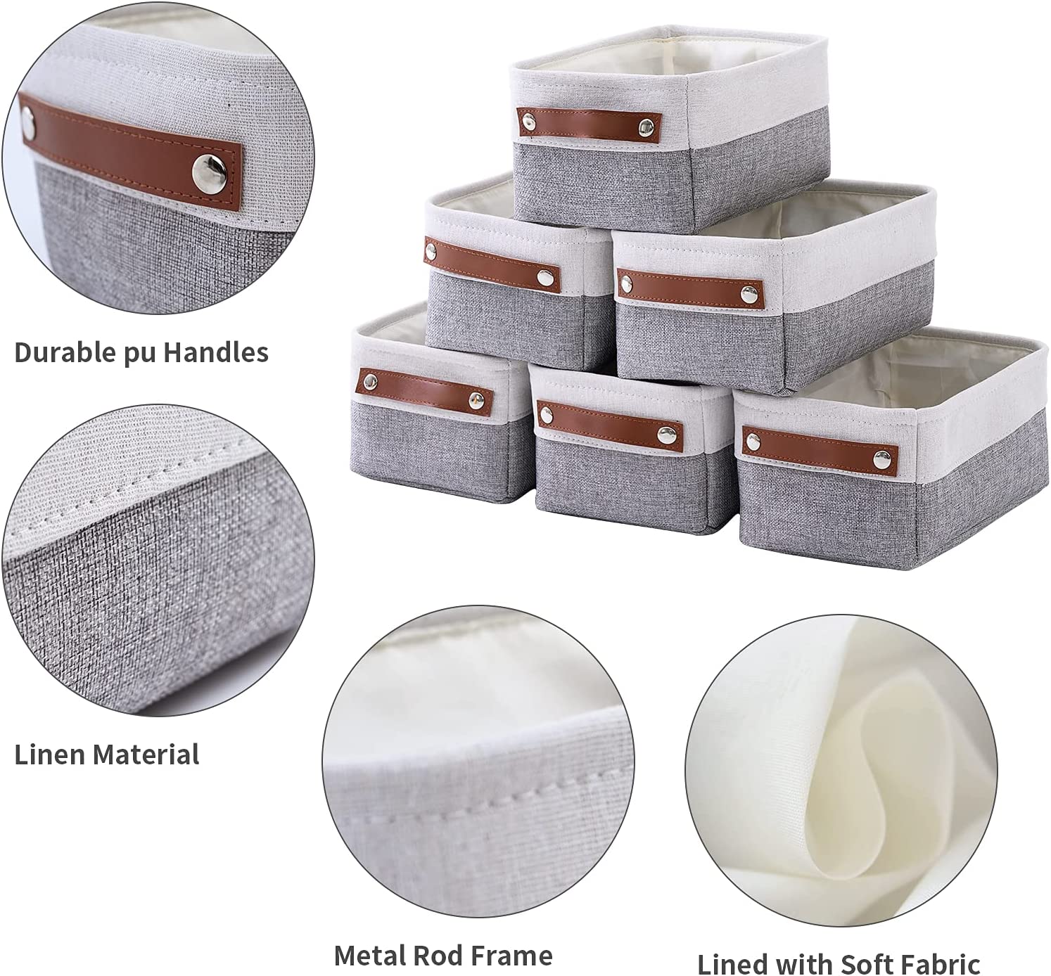 Alefar Fabric Storage Baskets for Organizing(6 Pack), Decorative Storage Set for Shelves, Large Fabr