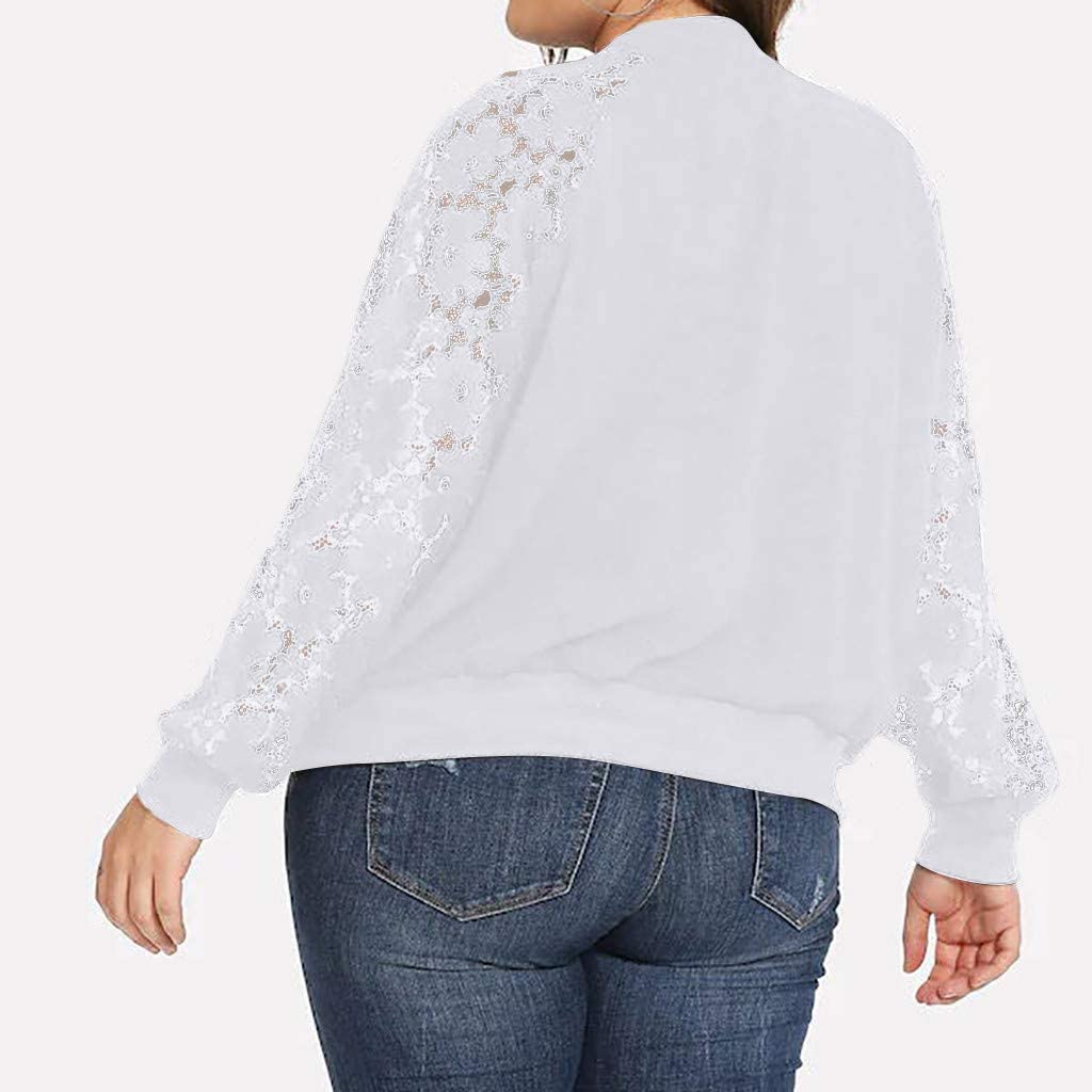 WUAI-Women Bomer Jackets Plus Size Casual Lace Loose Long Sleeve Coat Outwear Cardigans Tops