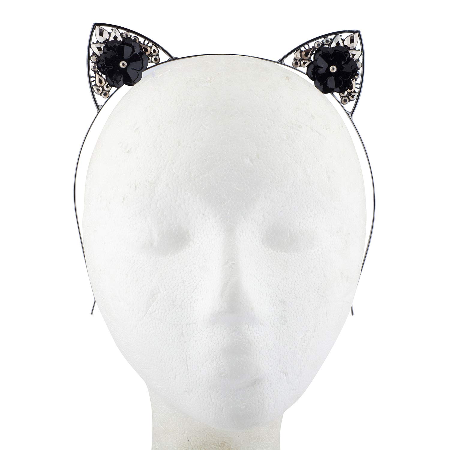 Lux Accessories Black Dark Crystal Teardrop Rhinestone Flower Fashion Headband