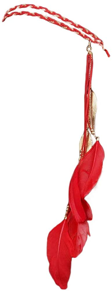 Song Qing Women Feather Leaf Tassels Braided Hippie Headband Hair Accessories