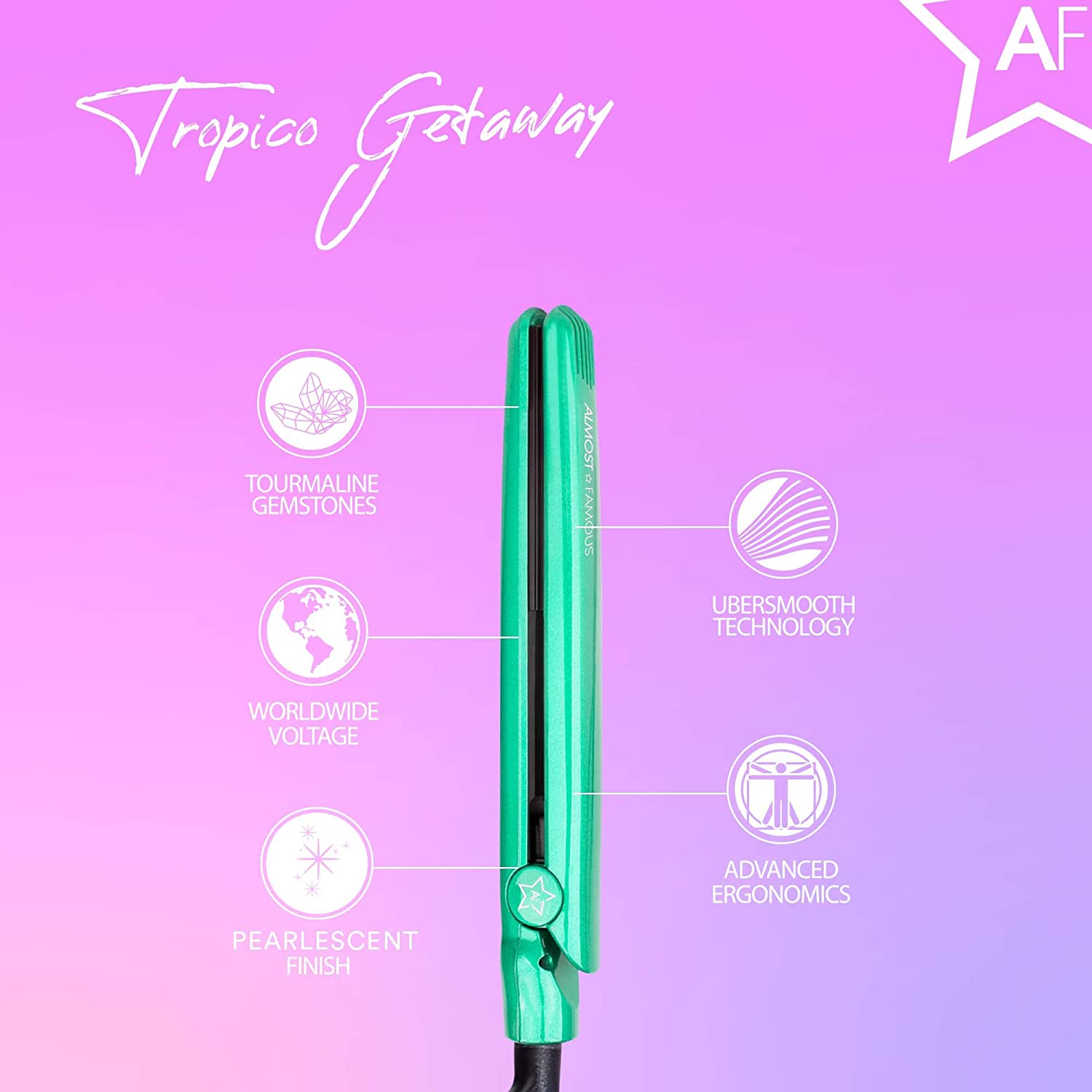 ALMOST FAMOUS Tropico Getaway 0.5 inches Mini Tourmaline & Ceramic Hair Straightener Flat Iron with