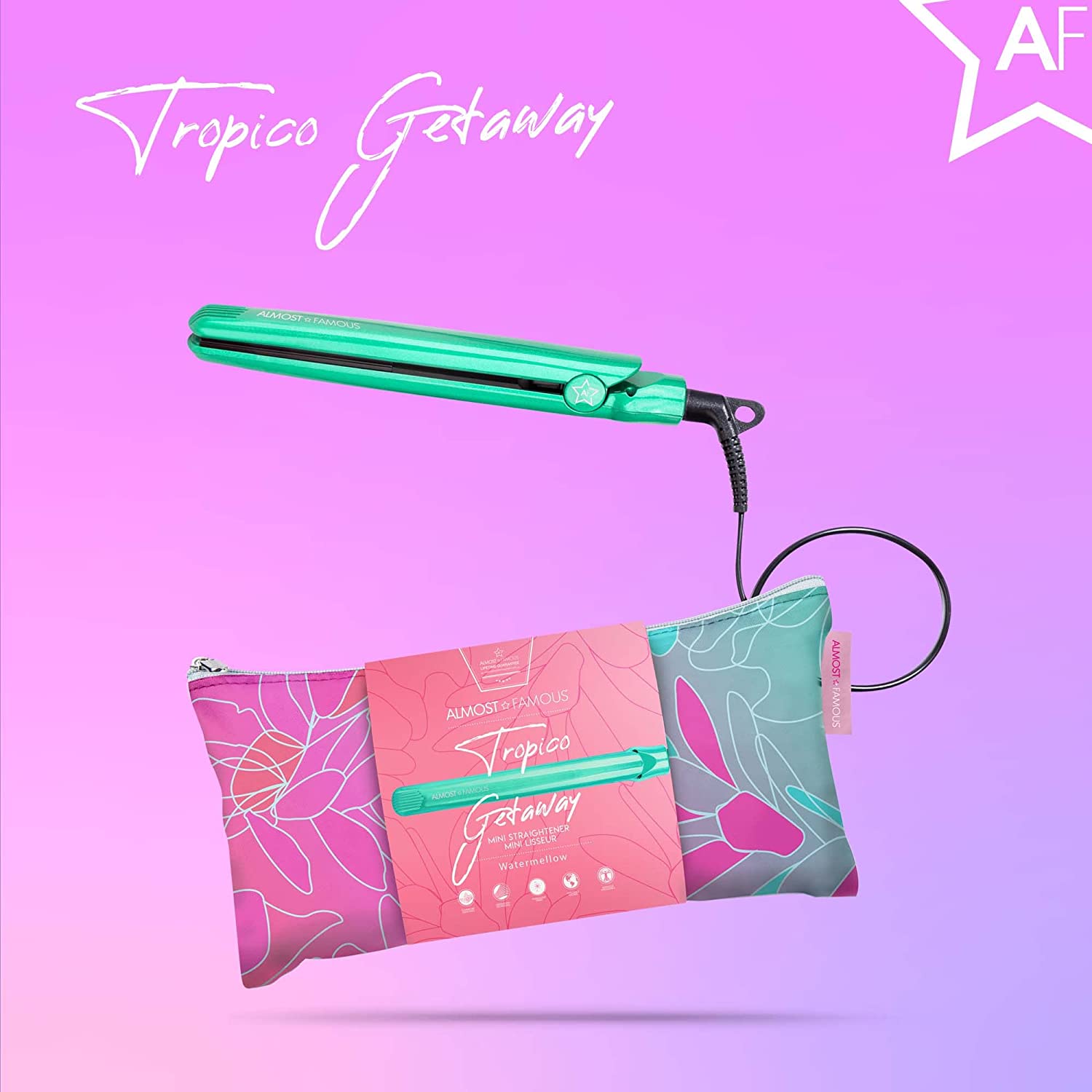 ALMOST FAMOUS Tropico Getaway 0.5 inches Mini Tourmaline & Ceramic Hair Straightener Flat Iron with