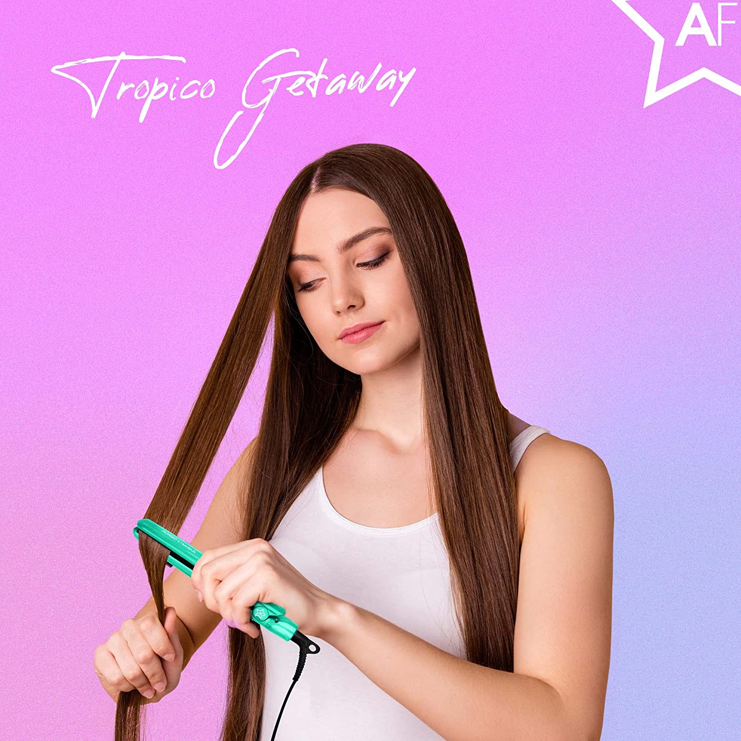 ALMOST FAMOUS Tropico Getaway 0.5 inches Mini Tourmaline & Ceramic Hair Straightener Flat Iron with