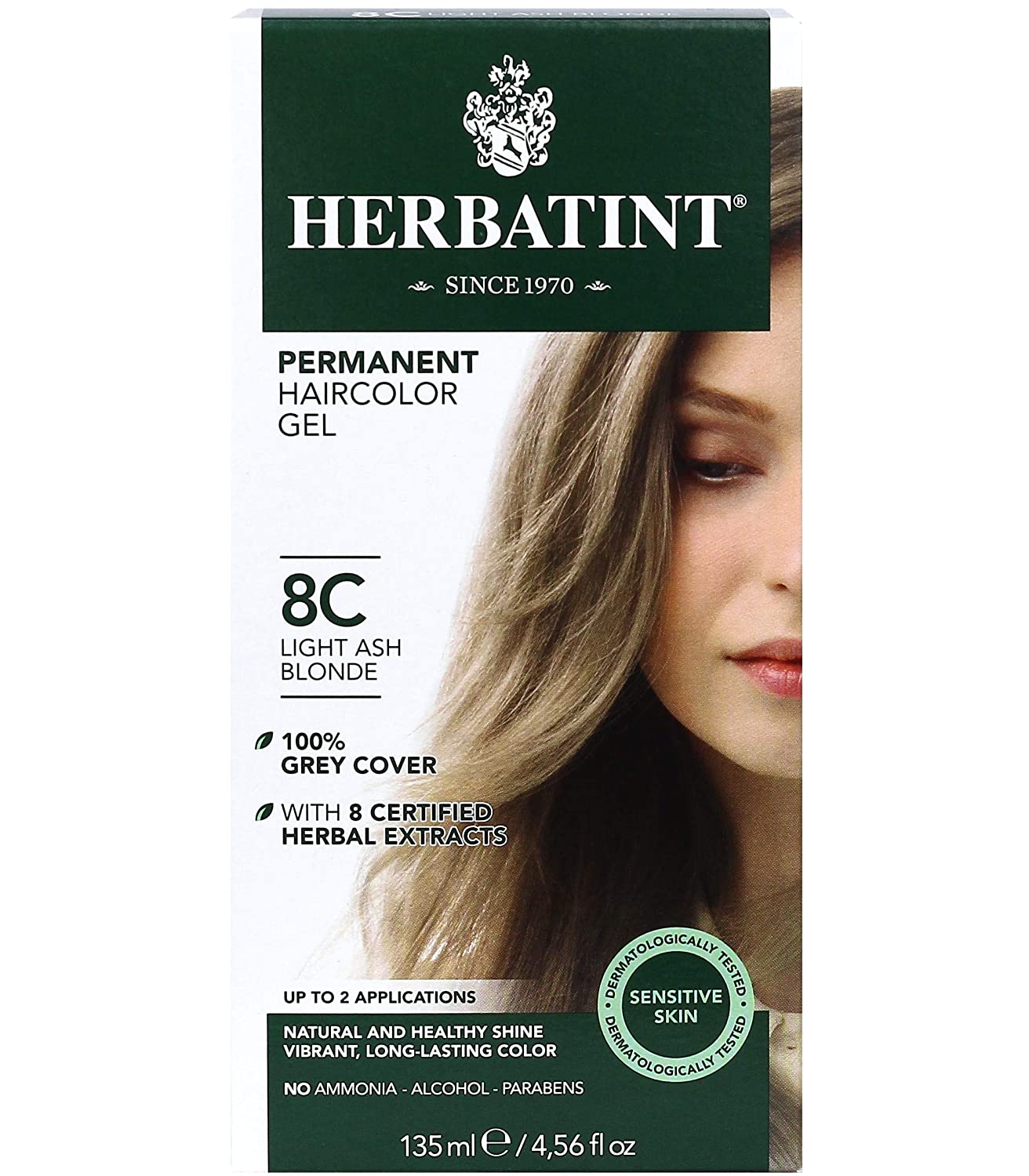 Herbatint Permanent Haircolor Gel 8C, Light Ash Blonde, 4.56 Fl Oz