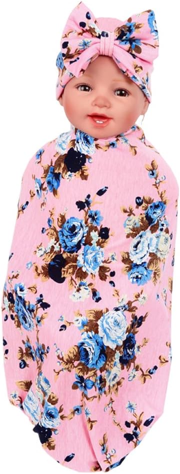 1 Pack BQUBO Newborn Floral Receiving Blankets Newborn Baby Swaddling with Headbands or Hats Sleepsa