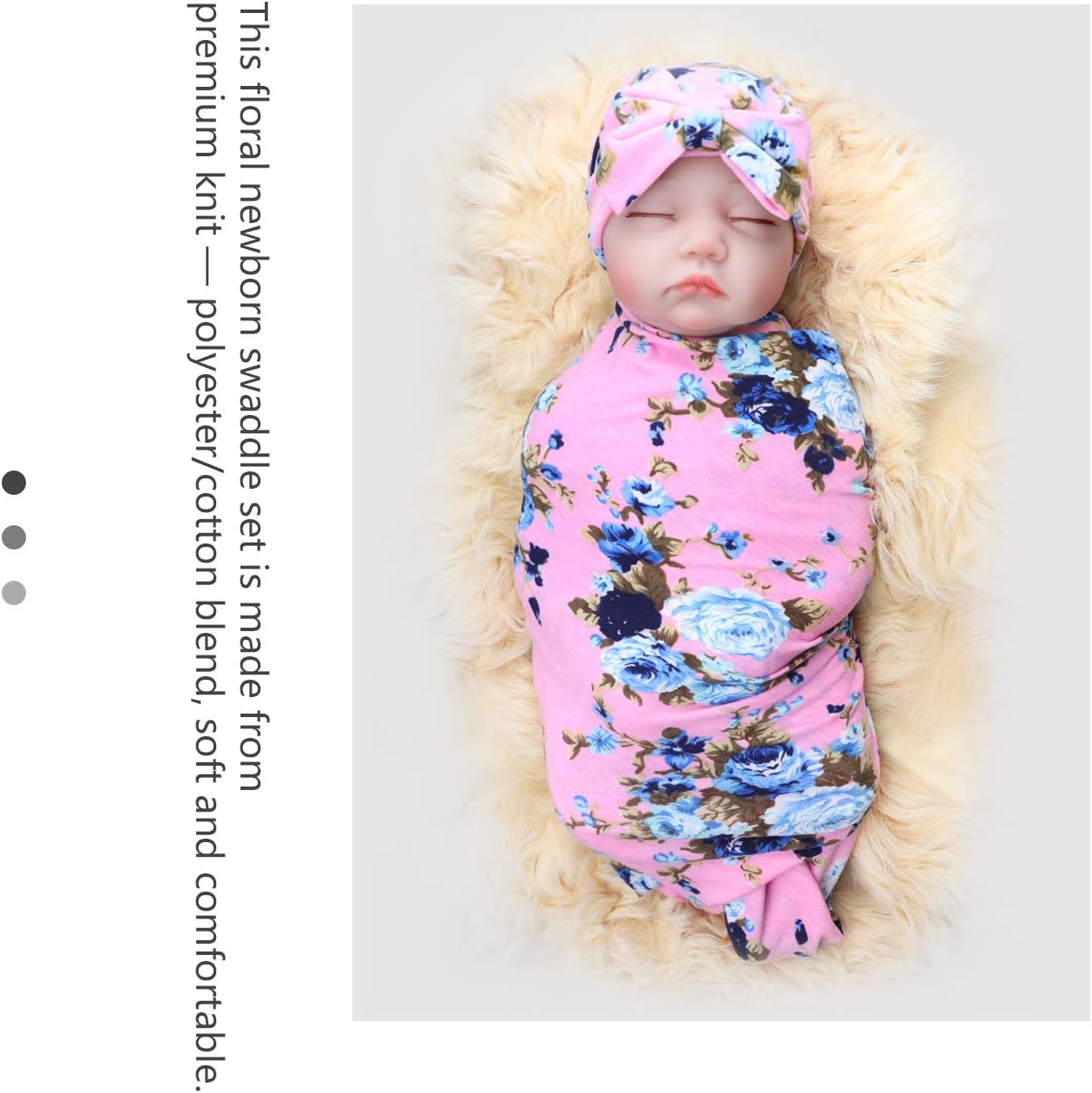 1 Pack BQUBO Newborn Floral Receiving Blankets Newborn Baby Swaddling with Headbands or Hats Sleepsa