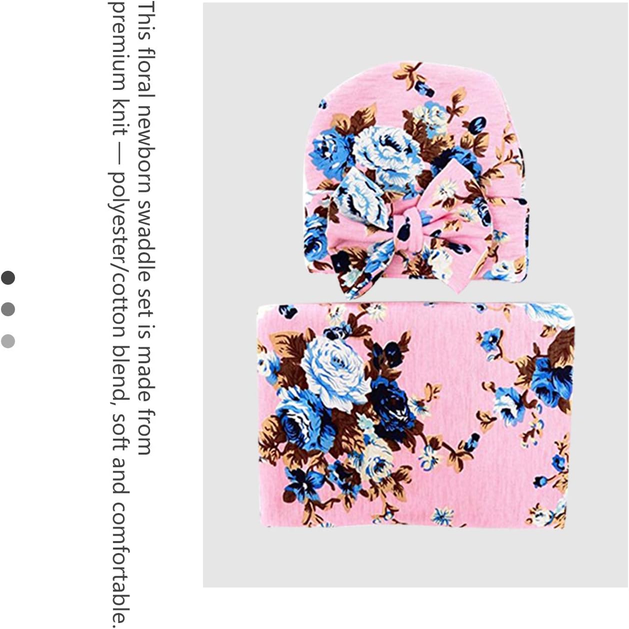 1 Pack BQUBO Newborn Floral Receiving Blankets Newborn Baby Swaddling with Headbands or Hats Sleepsa