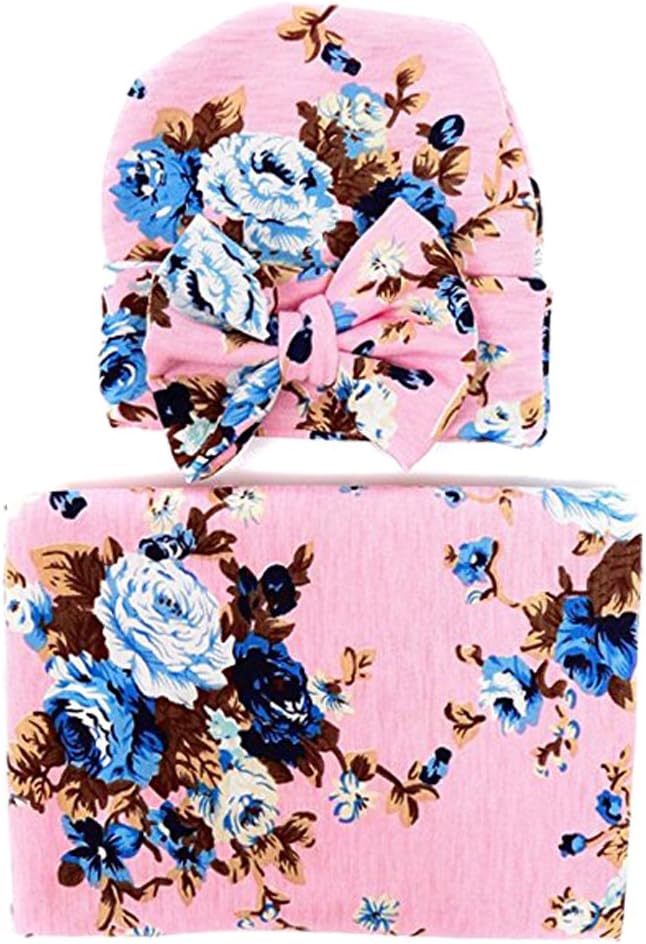 1 Pack BQUBO Newborn Floral Receiving Blankets Newborn Baby Swaddling with Headbands or Hats Sleepsa
