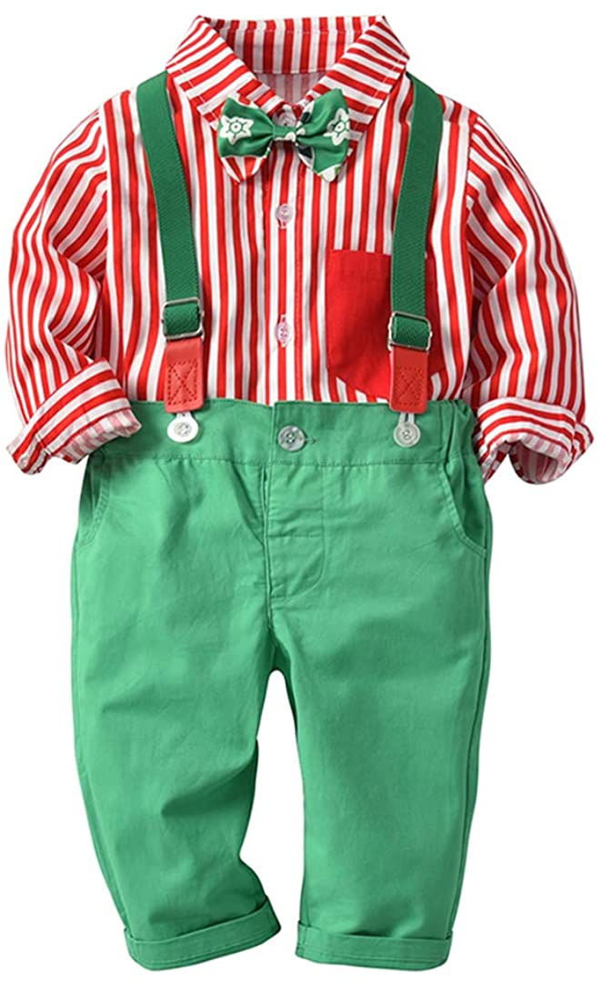 Fairy Baby Toddler Baby Boys Christmas Gentleman Outfit Bow Tie Shirt+ Suspender Pant Clothes Sets I