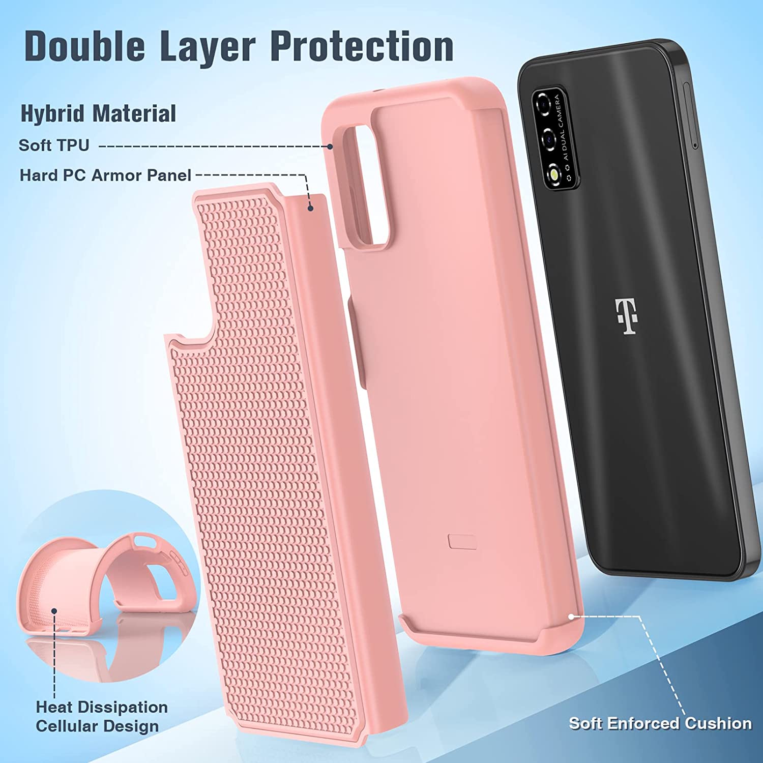 for T-Mobile REVVL V 2021 Case: Dual Layer Protective Heavy Duty Cell Phone Cover Shockproof Rugged 