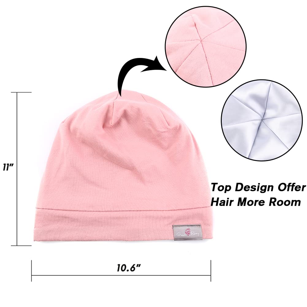 Greatremy Beanie Kids Silky Satin Lined Hair Bonnet Sleep Cap-Adjustable Elastic Band Slouchy Cotton