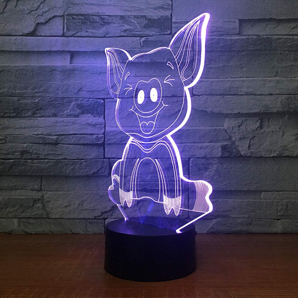 Jinnwell 3D Pig Animal Night Light Lamp Illusion Night Light 7 Color Changing Touch Switch Table Des