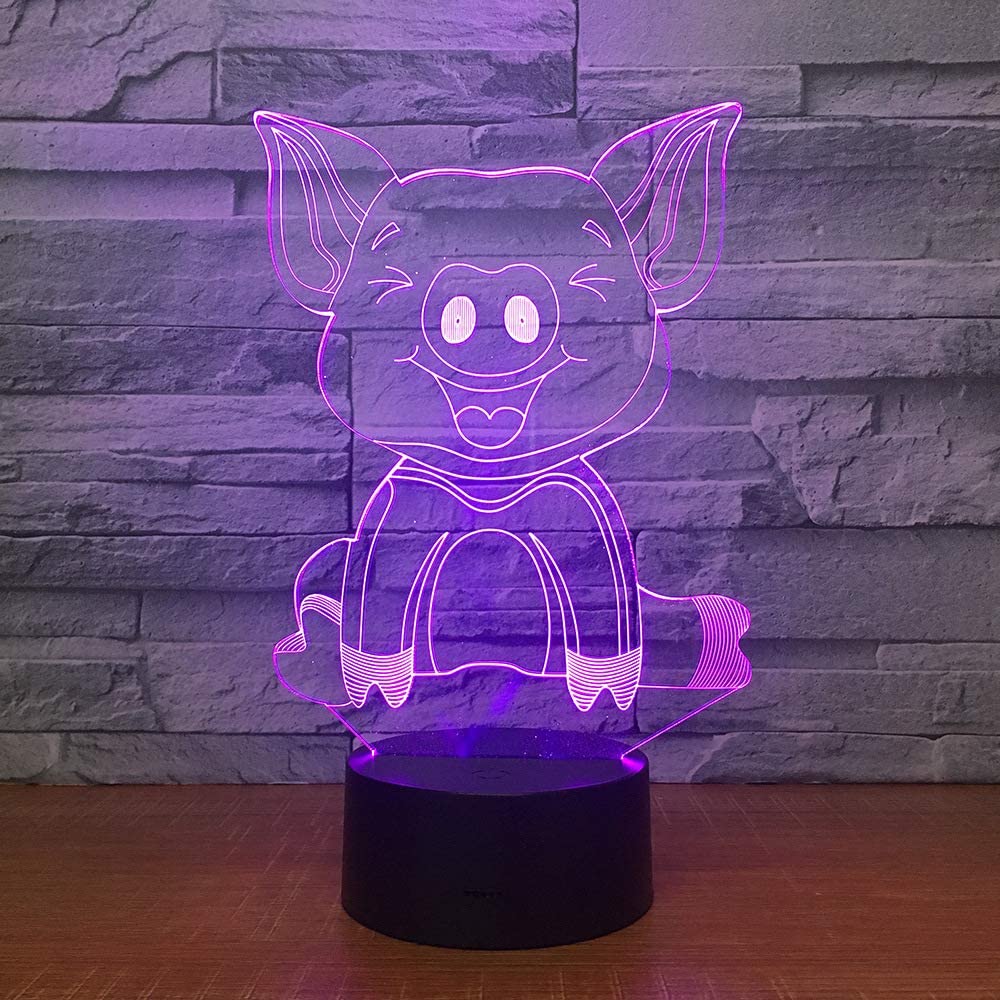 Jinnwell 3D Pig Animal Night Light Lamp Illusion Night Light 7 Color Changing Touch Switch Table Des