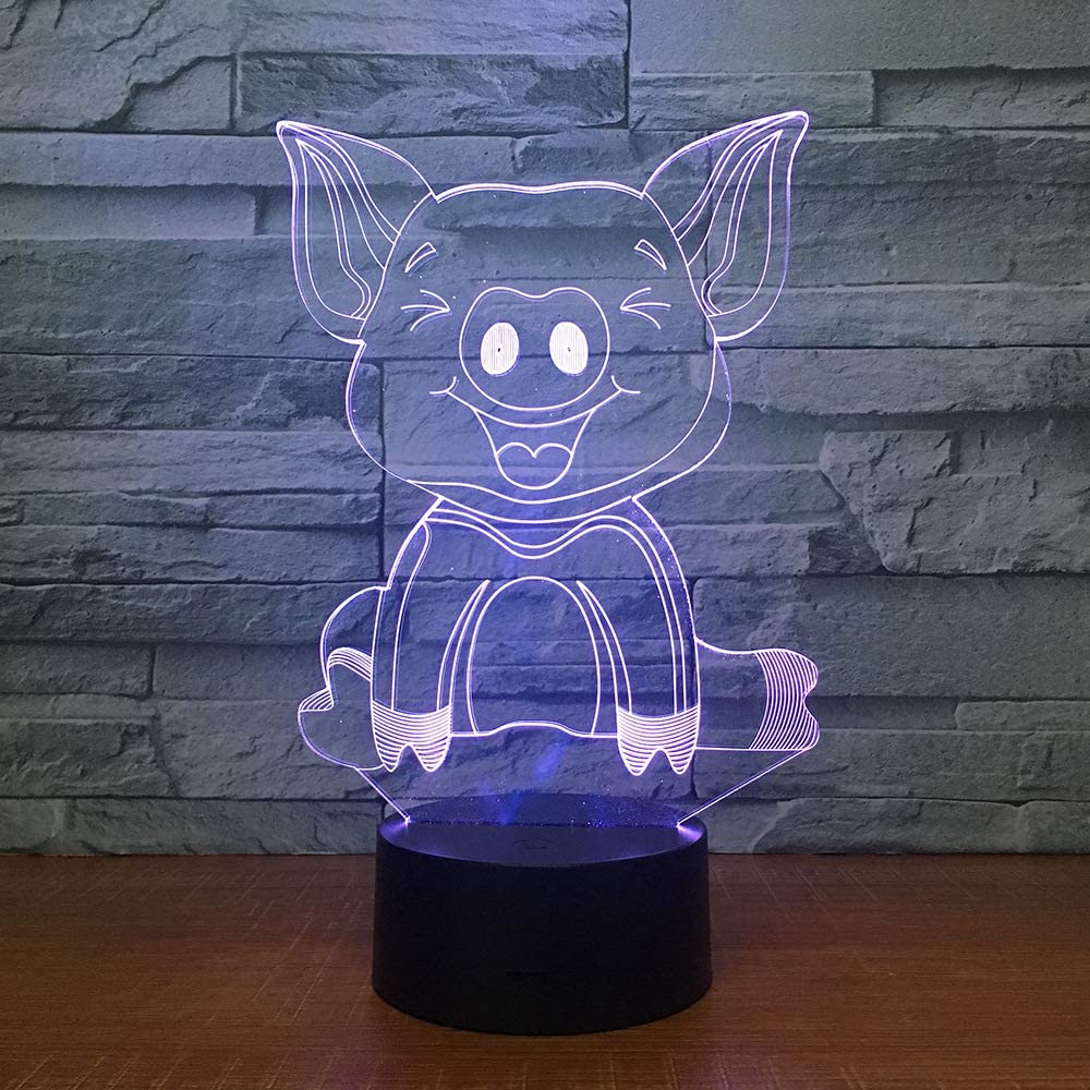 Jinnwell 3D Pig Animal Night Light Lamp Illusion Night Light 7 Color Changing Touch Switch Table Des