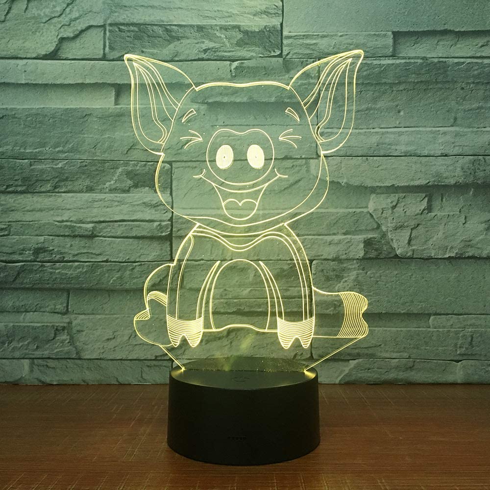 Jinnwell 3D Pig Animal Night Light Lamp Illusion Night Light 7 Color Changing Touch Switch Table Des