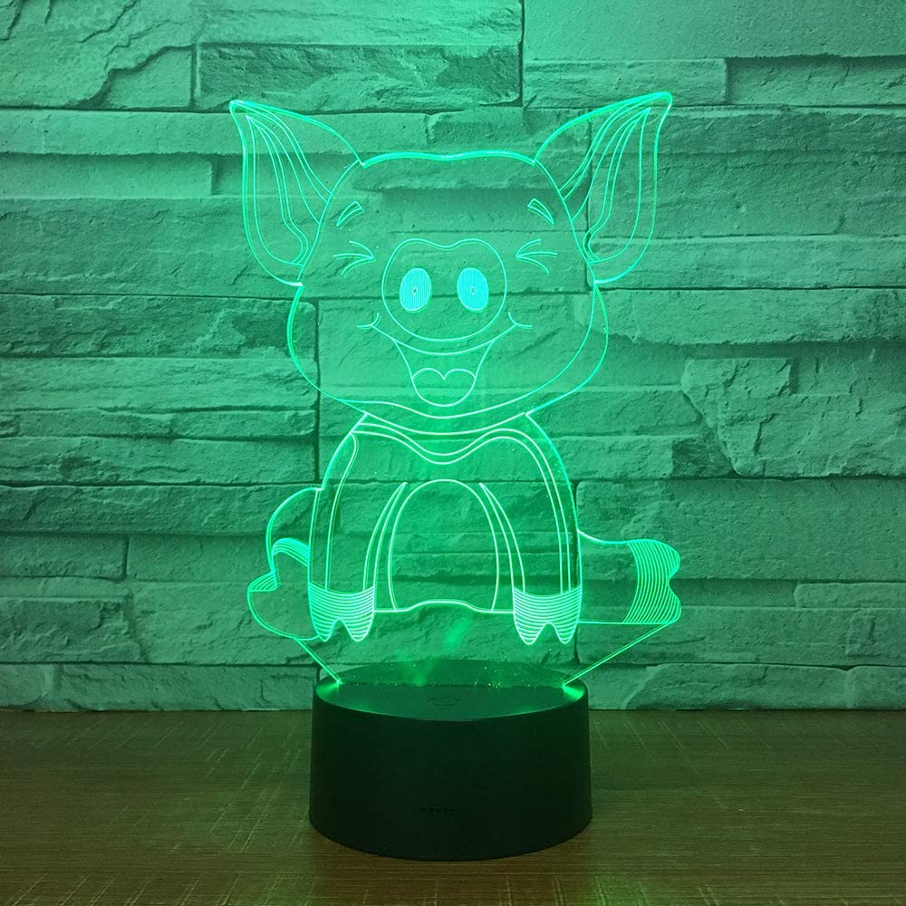 Jinnwell 3D Pig Animal Night Light Lamp Illusion Night Light 7 Color Changing Touch Switch Table Des