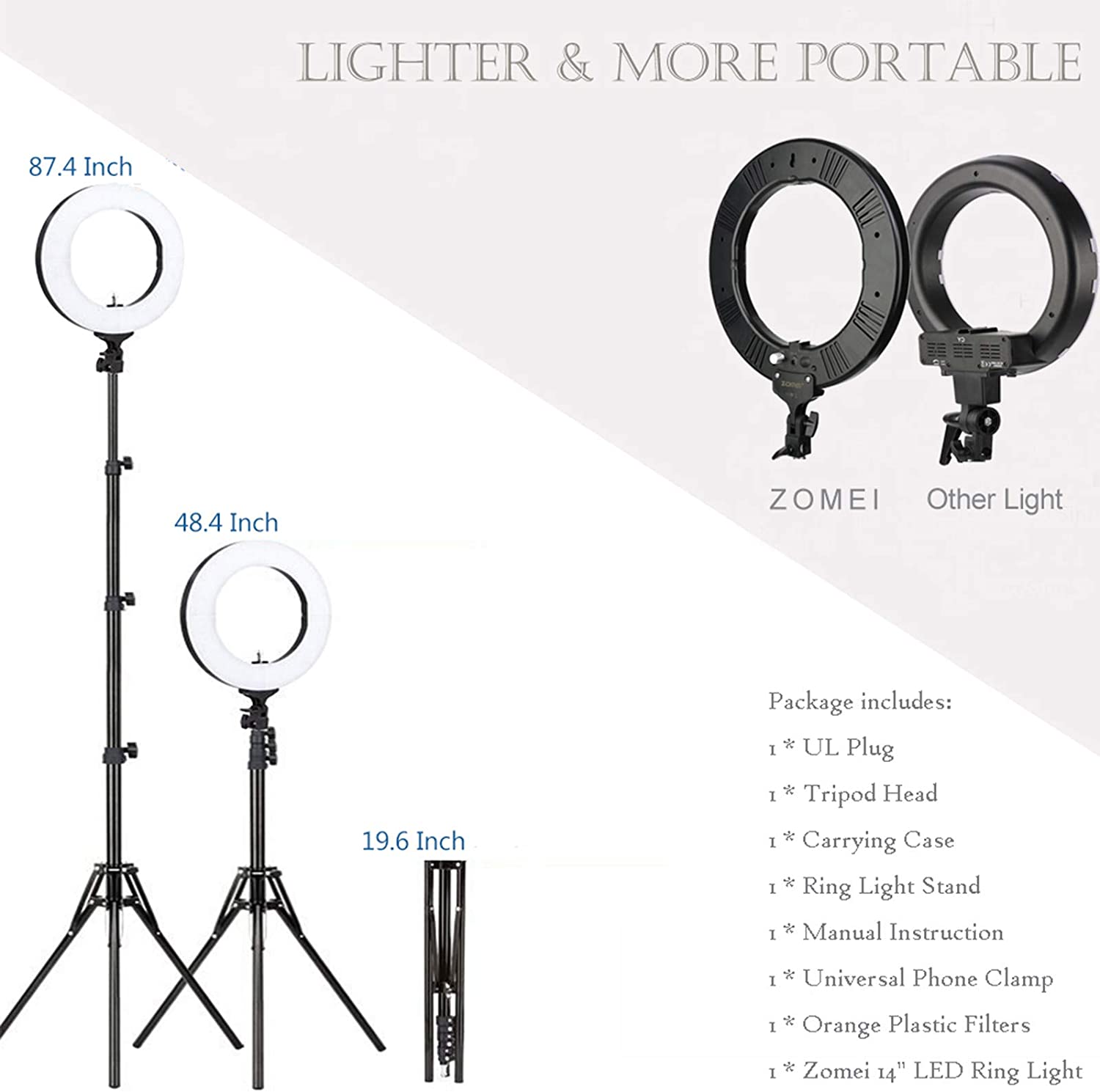 ZOMEI 14 inch LED Ring Light, Dimmable 41W 5500k Output Makeup and YouTube Video Light Professional 