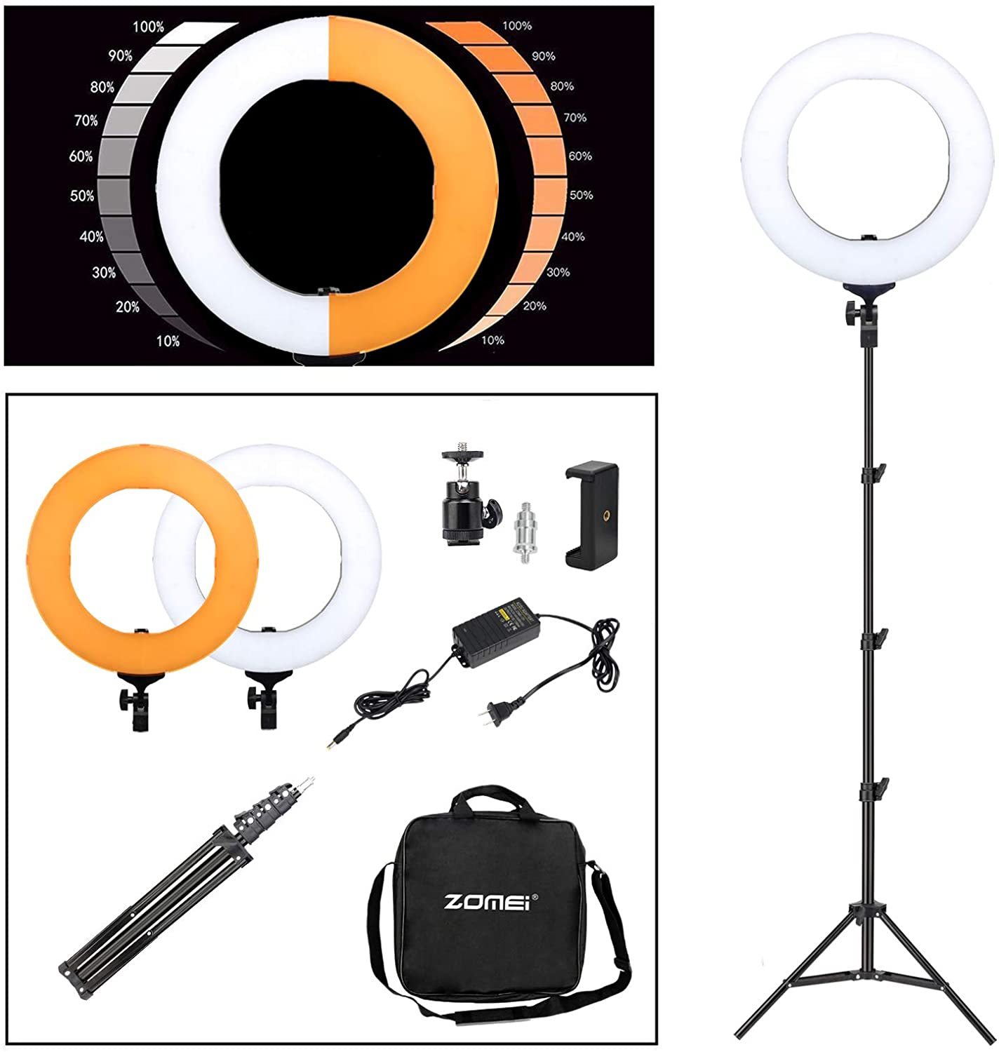 ZOMEI 14 inch LED Ring Light, Dimmable 41W 5500k Output Makeup and YouTube Video Light Professional 