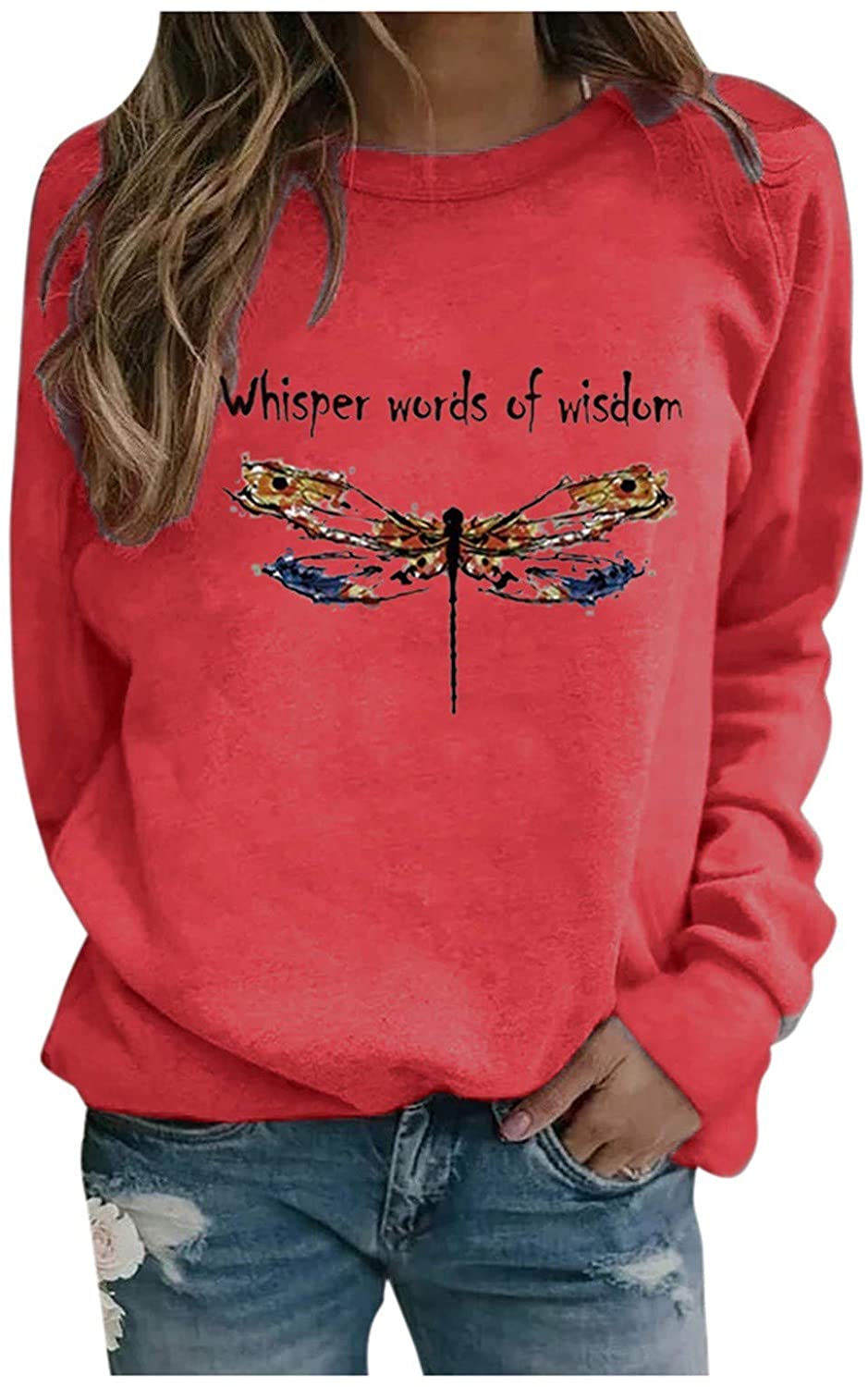 Sweatshirts for Women,Womens Dragonfly Graphic Pullover Sweatshirt Casual Baggy Blouses Shirts Athle