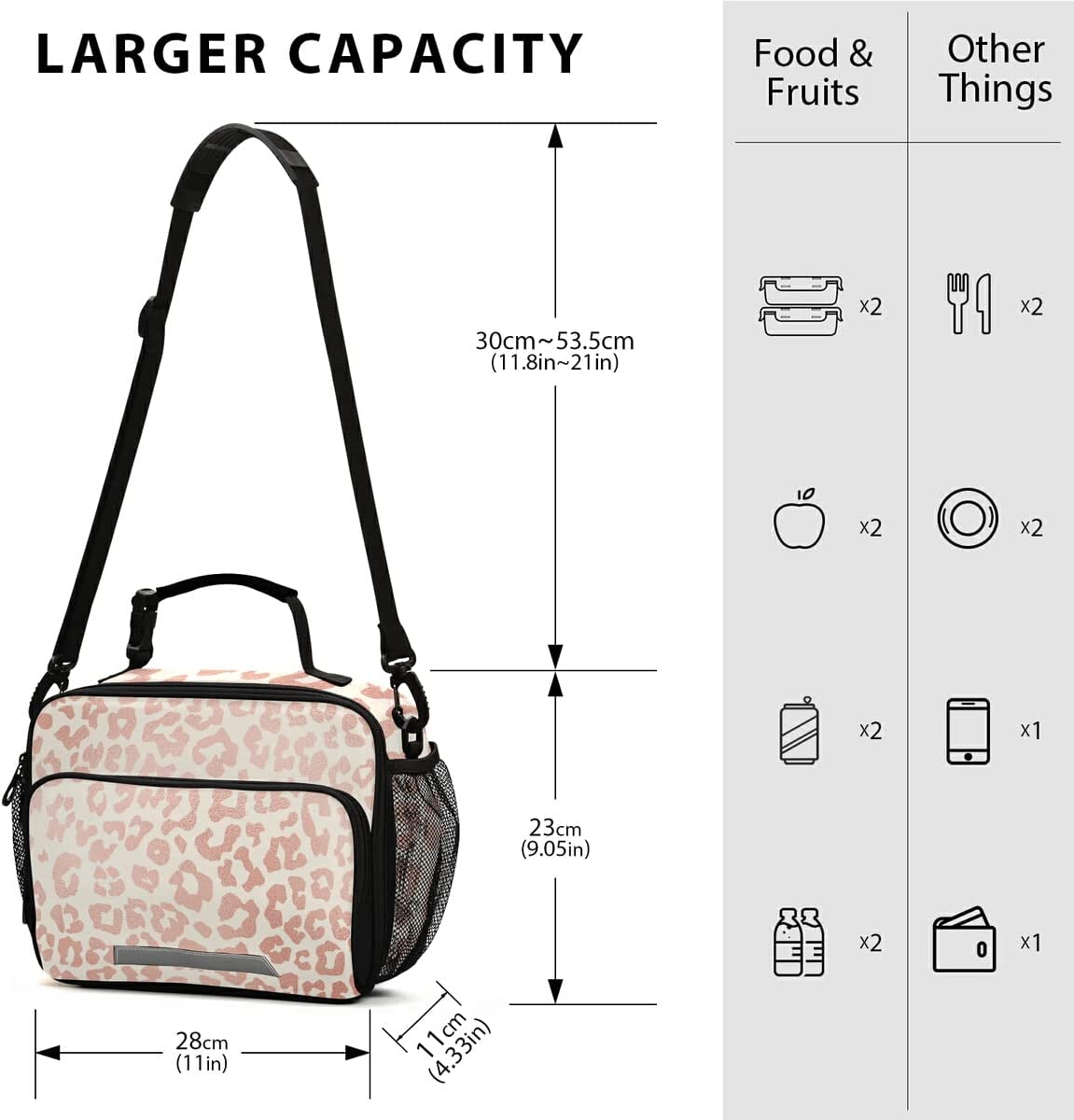 Rose Gold Leopard Print Cheetah Lucn Bag for Women Girl,Cute Kids Reusable Cooler Lunch Tote Bag Ins