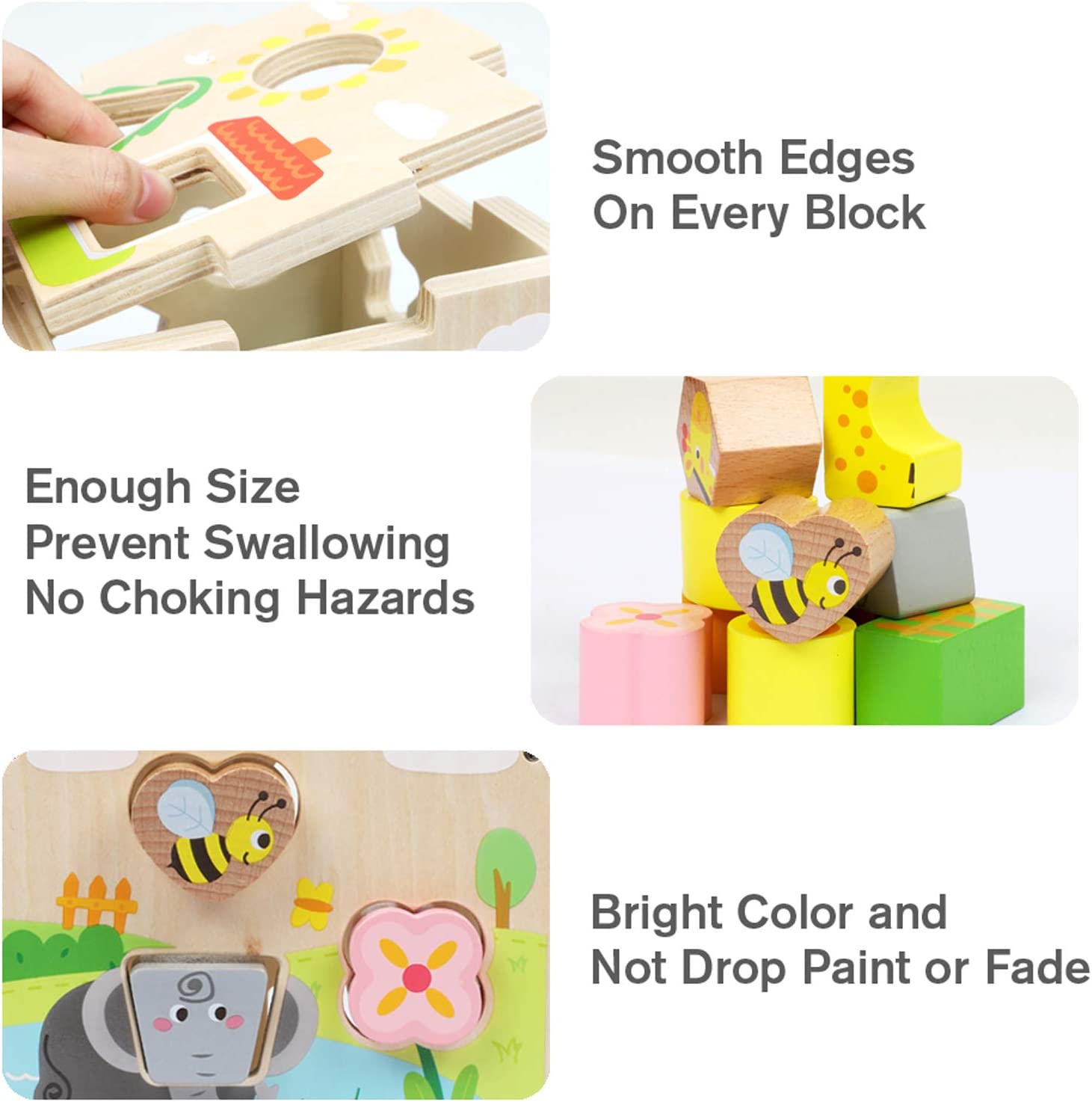 Aomola Wood Shape Sorter Cube Toys with 15 Wooden Shape Blocks and Sorting Box,Learning Matching Gam