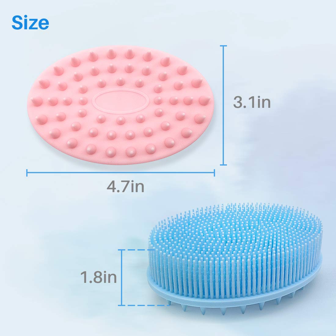 Kalevel Silicone Body Brush 2 Pack Exfoliating Bath Scrubber Hair Shampoo Massager Body Shower Brush