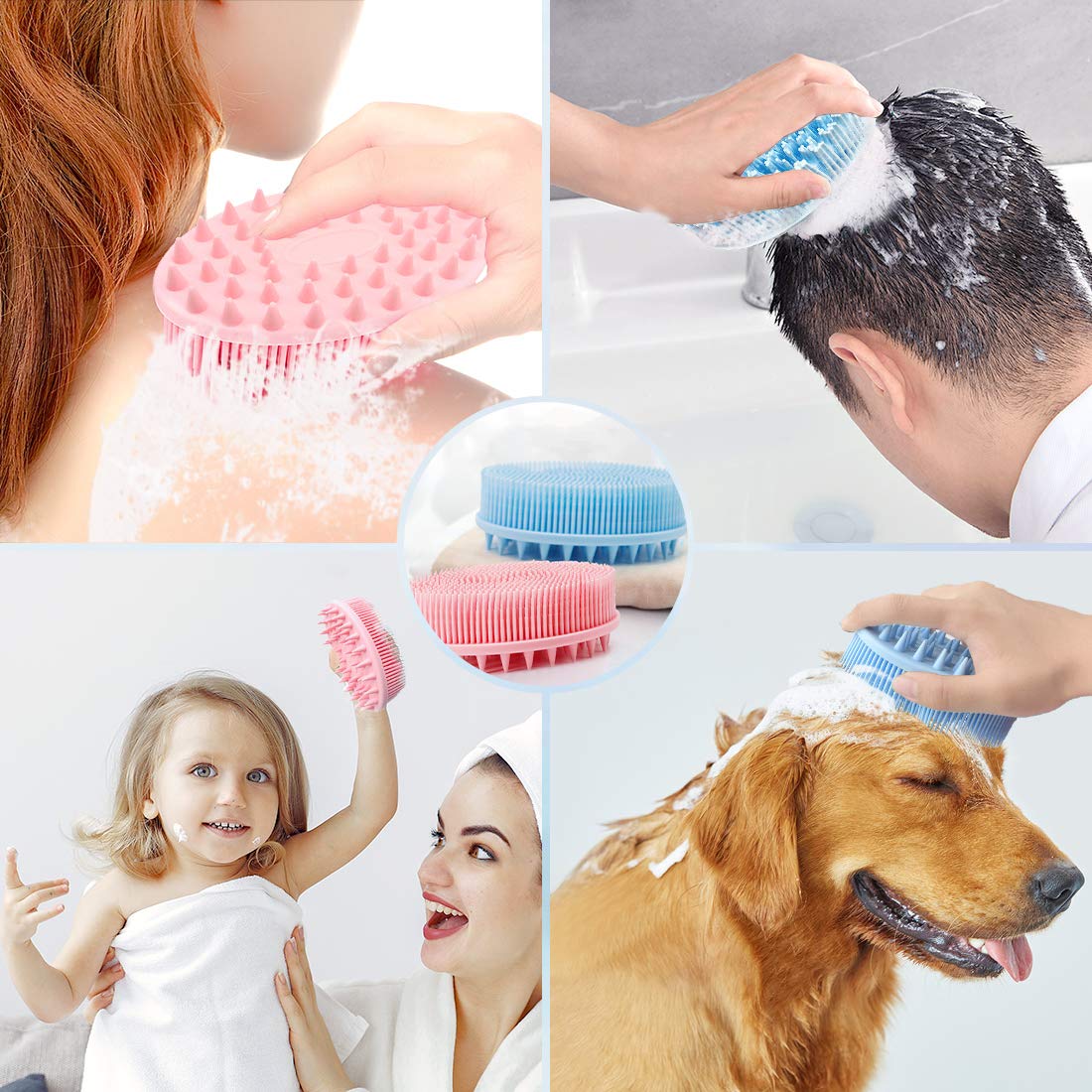 Kalevel Silicone Body Brush 2 Pack Exfoliating Bath Scrubber Hair Shampoo Massager Body Shower Brush