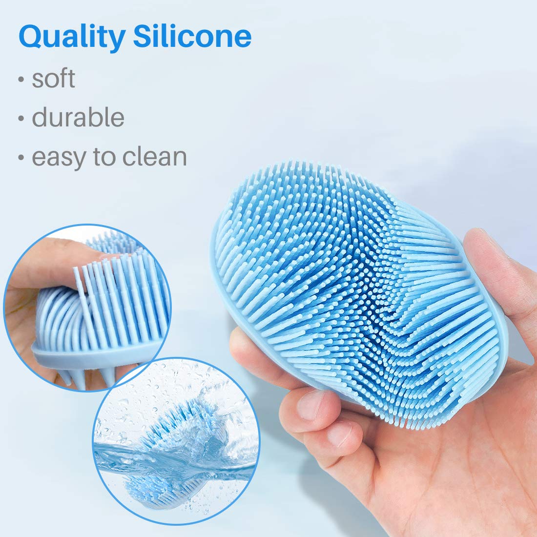 Kalevel Silicone Body Brush 2 Pack Exfoliating Bath Scrubber Hair Shampoo Massager Body Shower Brush