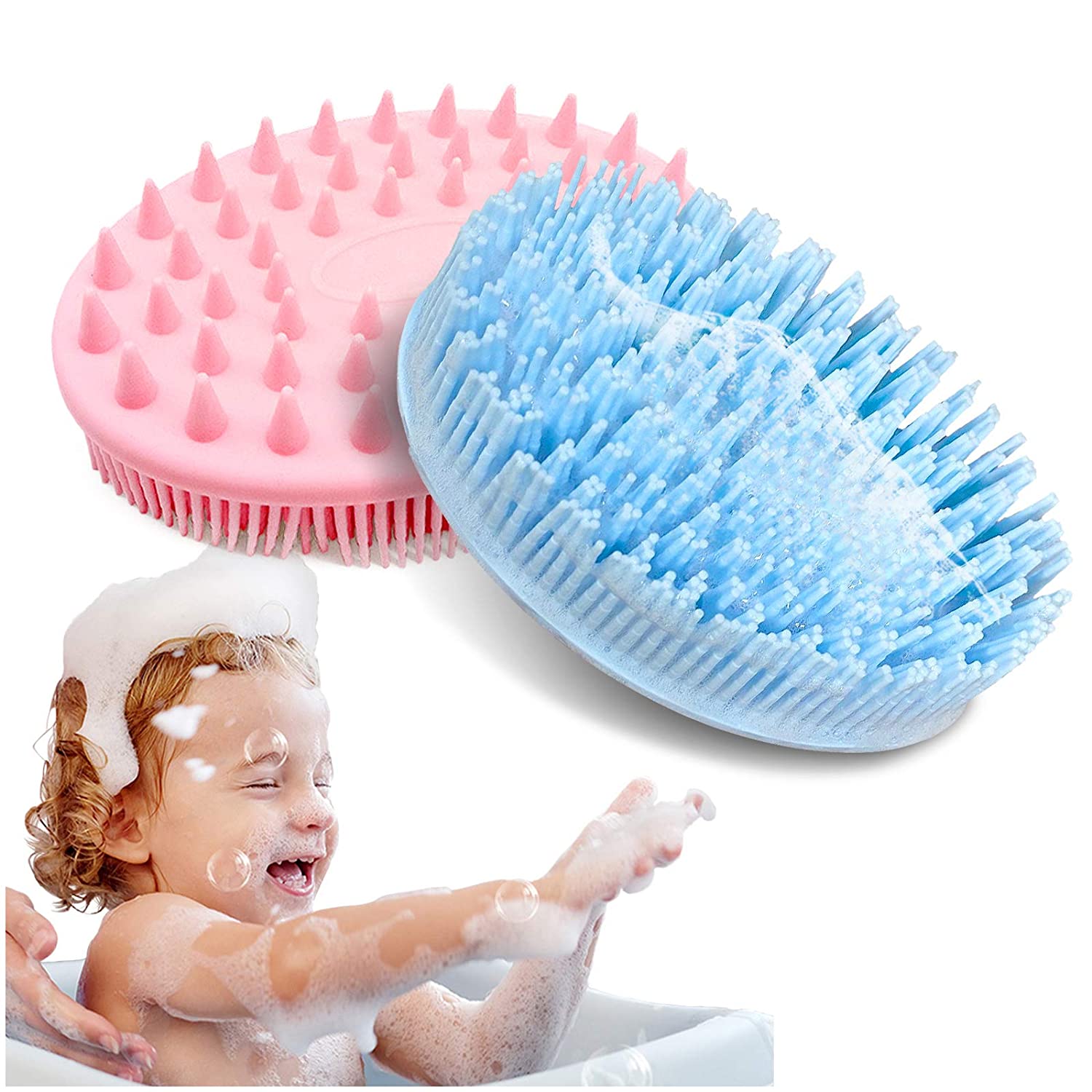 Kalevel Silicone Body Brush 2 Pack Exfoliating Bath Scrubber Hair Shampoo Massager Body Shower Brush