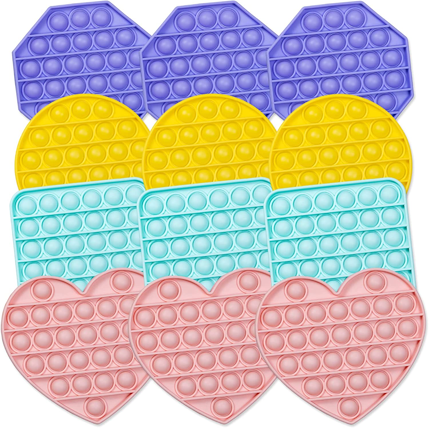 Push Pop Bubble Sensory Fidget Toy, 12-Pack Poppers Fidget Toy, Square, Heart, Round, Octagon, Paste