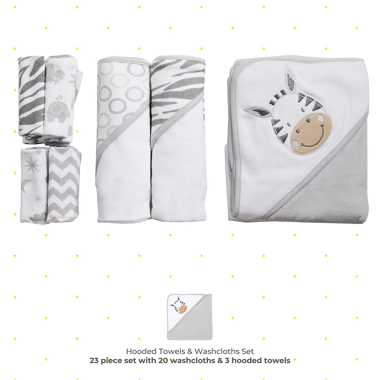 Spasilk Baby 23 Piece Bath Hooded Towels & Washcloths Set for Newborn Boys & Girls, White Zebra