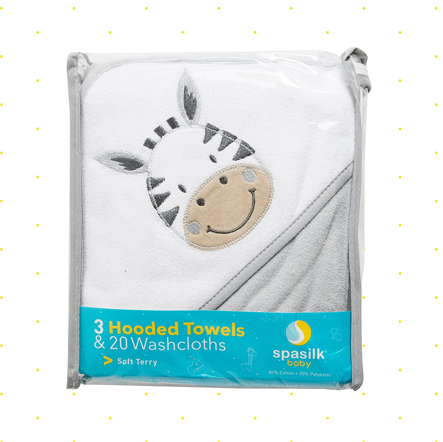 Spasilk Baby 23 Piece Bath Hooded Towels & Washcloths Set for Newborn Boys & Girls, White Zebra