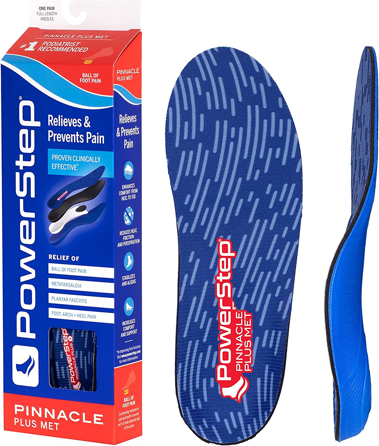 Powerstep Pinnacle Plus Met Insoles, Neutral Arch Support, Metatarsalgia, Morton