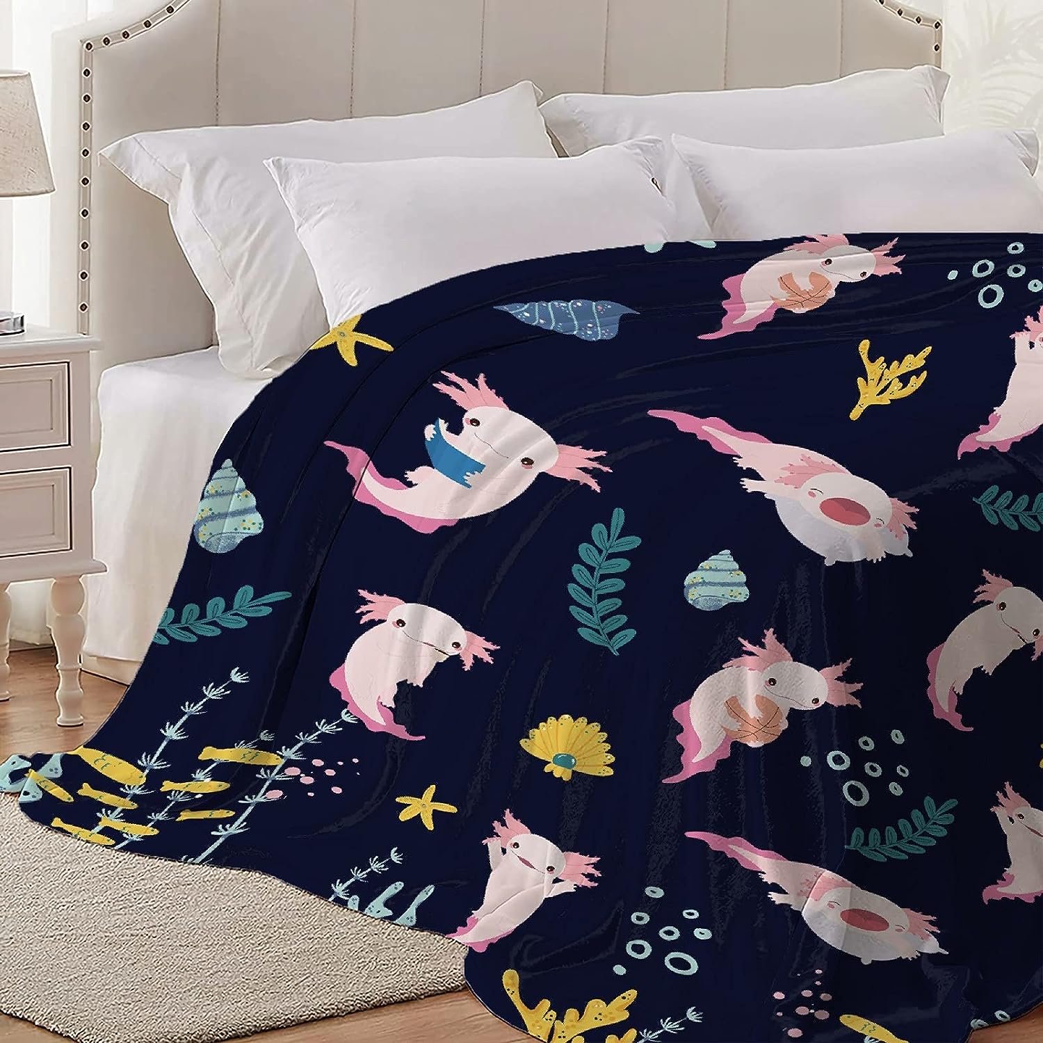 Cute Axolotl Throw Blanket Soft Flannel Fleece Velvet Plush Personalized Throws Fuzzy Warm Cozy Soft
