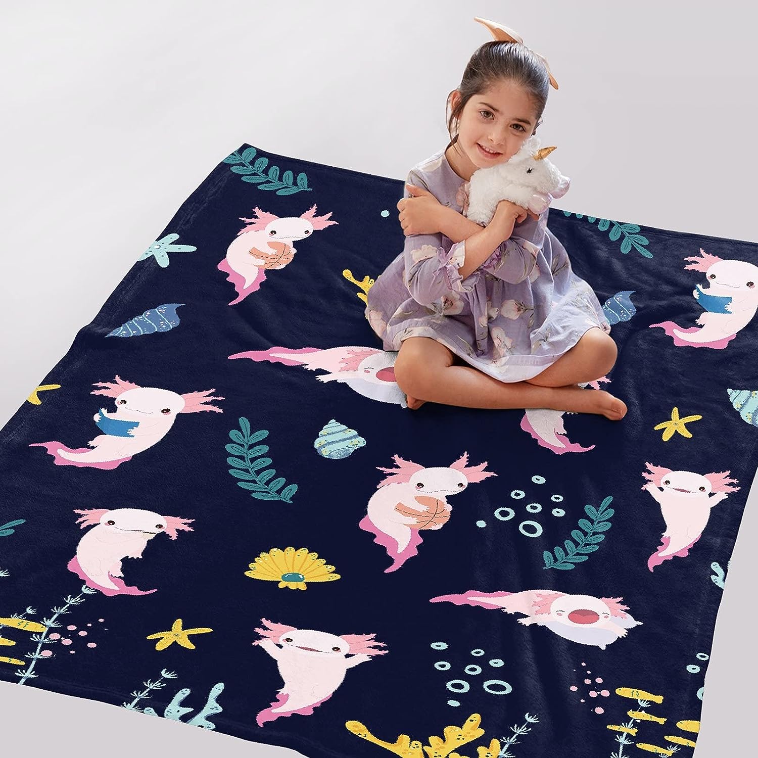Cute Axolotl Throw Blanket Soft Flannel Fleece Velvet Plush Personalized Throws Fuzzy Warm Cozy Soft