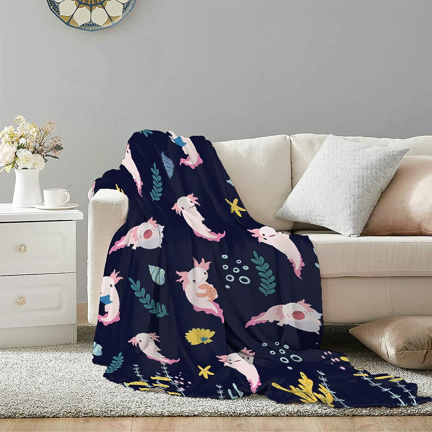 Cute Axolotl Throw Blanket Soft Flannel Fleece Velvet Plush Personalized Throws Fuzzy Warm Cozy Soft