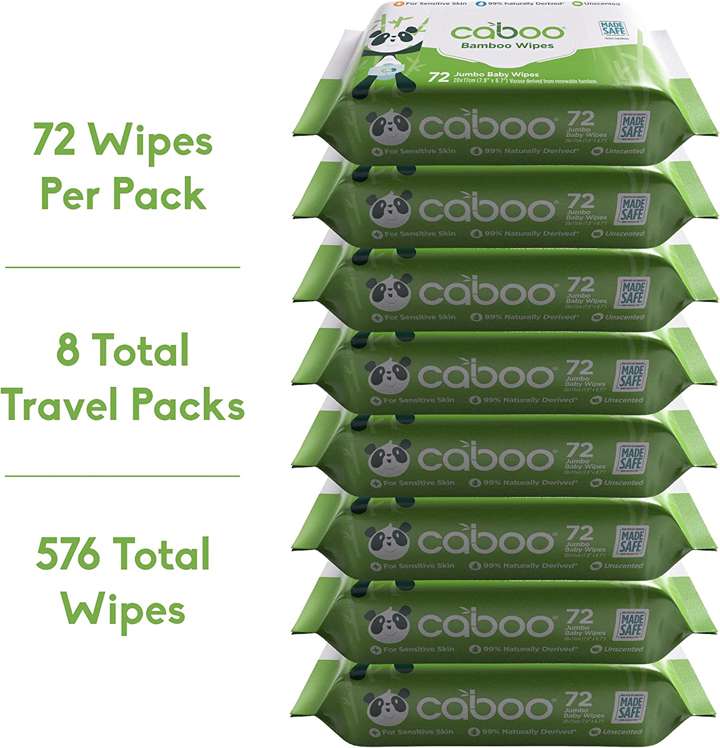 Caboo Tree Free Bamboo Baby Wipes, Eco-Friendly Naturally Derived Baby Wipes for Sensitive Skin, 8 R