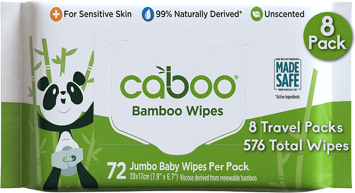 Caboo Tree Free Bamboo Baby Wipes, Eco-Friendly Naturally Derived Baby Wipes for Sensitive Skin, 8 R