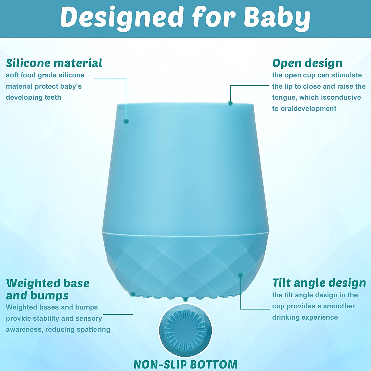 4 Pieces Transitional Training Silicone Baby Drinking Cups Toddlers Training Open Cup with Handle Si