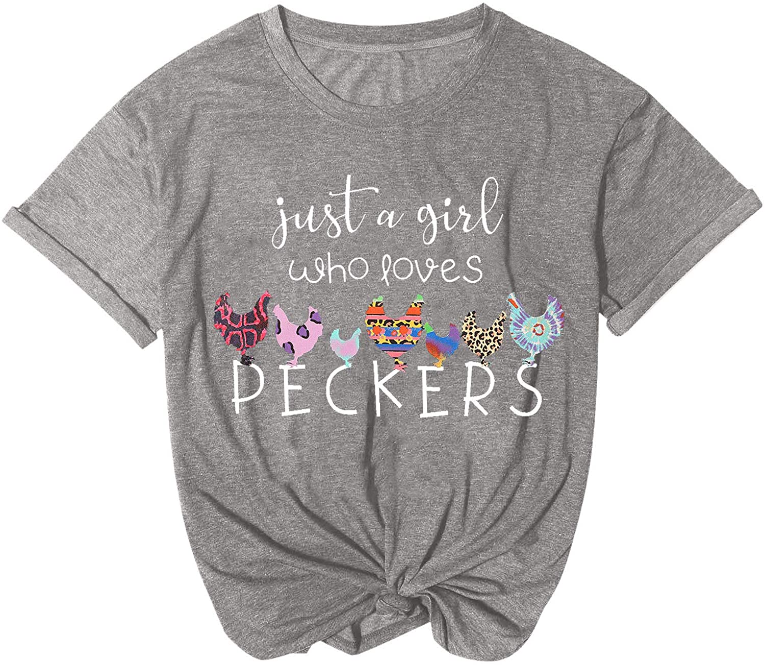 Dosoop Just A Girl Who Loves Peckers Letter Print Short Sleeve T Shirt Casual Novelty Graphic Women