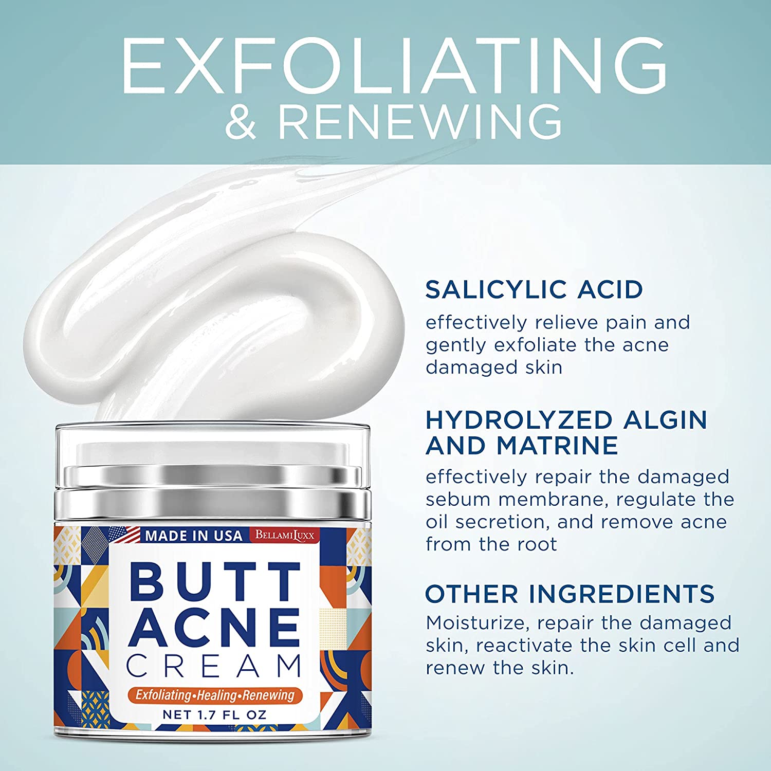 Butt Acne Clearing Cream, Thigh Acne Clearing treatment, Made in USA, Clears Acne, Pimples, and Dark